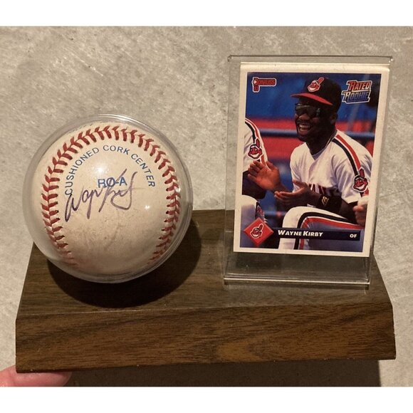 Wayne Kirby Autographed RAWLINGS  BASEBALL Card Display Cleveland Indians -READ - Picture 1 of 4